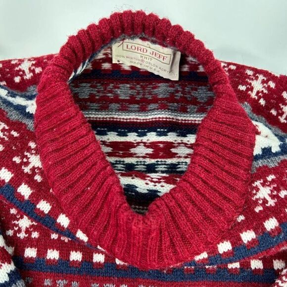 VTG Lord Jeff Sweater Mens Red Fair Isle Size L Wintuk Knit Crewneck Pullover - Picture 3 of 11